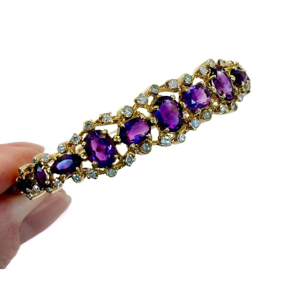 Unbranded Jewelry - Amethyst Bracelet Diamonds 14K Yellow Gold: Hinged Bangle Vintage